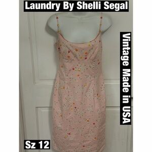Laundry By Shelli Segal Pink Floral  Dress with Crochet embroidered flowers all